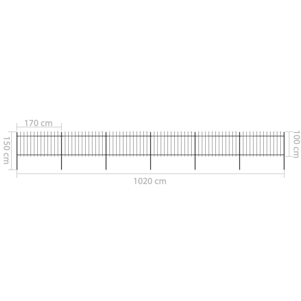 vidaXL Κάγκελα Περίφραξης με Λόγχες Μαύρα 10,2 x 1 μ. από Χάλυβα