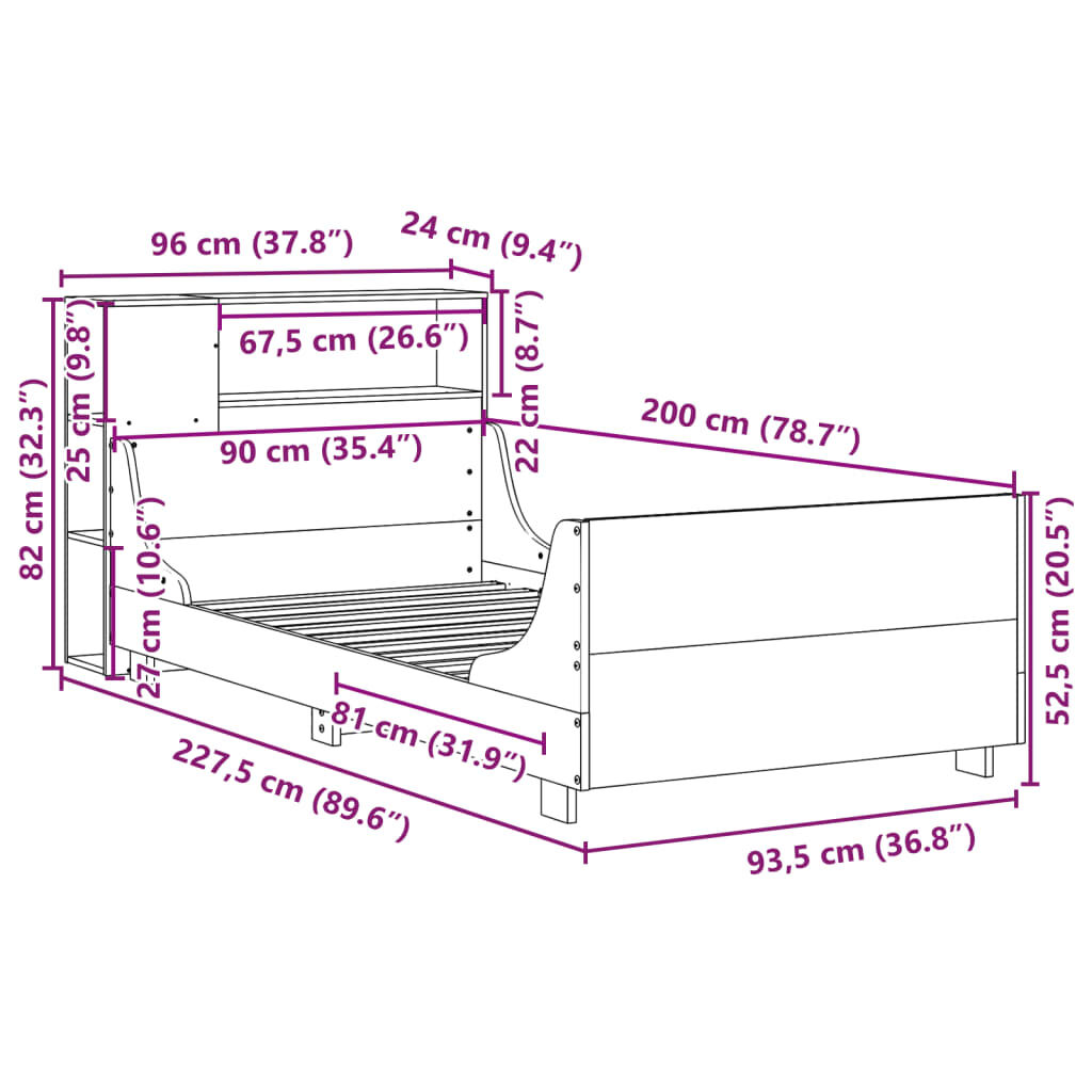 vidaXL Σκελετός Κρεβ. Χωρίς Στρώμα Καφέ Κεριού 90x200 εκ Μασίφ Πεύκο