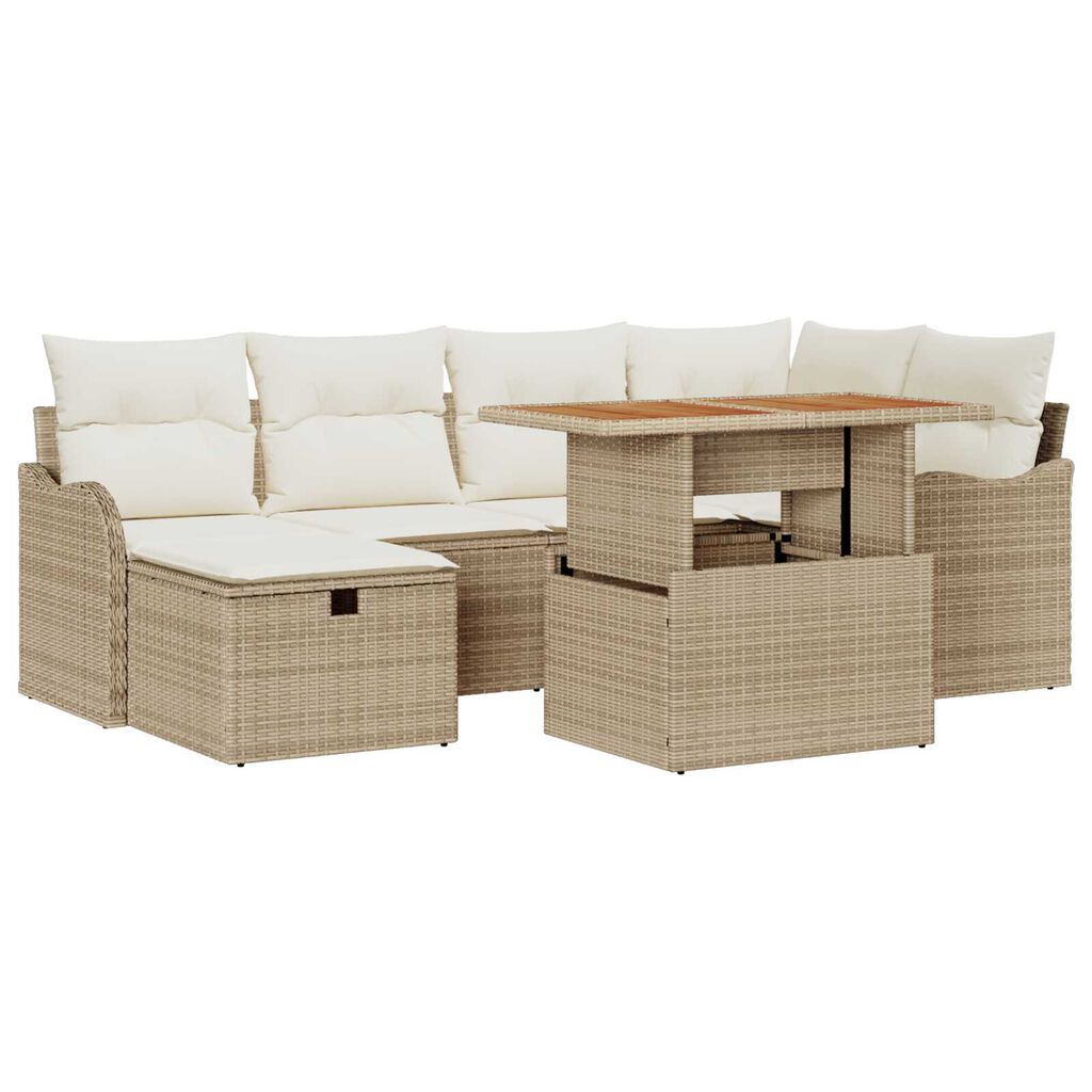 vidaXL Σετ Καναπέ Κήπου με μαξιλάρι 7 pcs Μπεζ Πολυ ράταν
