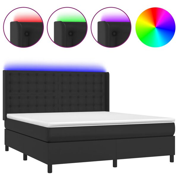 vidaXL Κρεβάτι Boxspring με Στρώμα & LED Μαύρο 180x200 εκ. Συνθ. Δέρμα