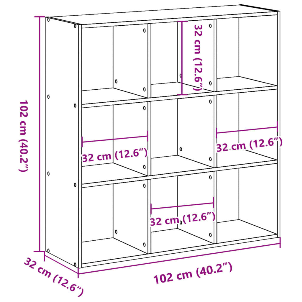 vidaXL Βιβλιοθήκη Γκρι Sonoma 102x32x102 εκ. από Επεξεργασμένο Ξύλο