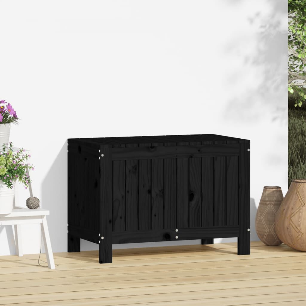 vidaXL Κουτί Αποθήκευσης Κήπου Μαύρο 76x42,5x54 εκ. Μασίφ Ξύλο Πεύκου