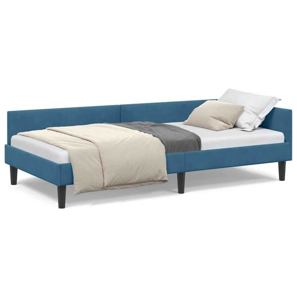 vidaXL Πλαϊνό Κρεβάτι Μπλε 90 x 200 cm Βελούδο και Στιβαρή ξυλεία