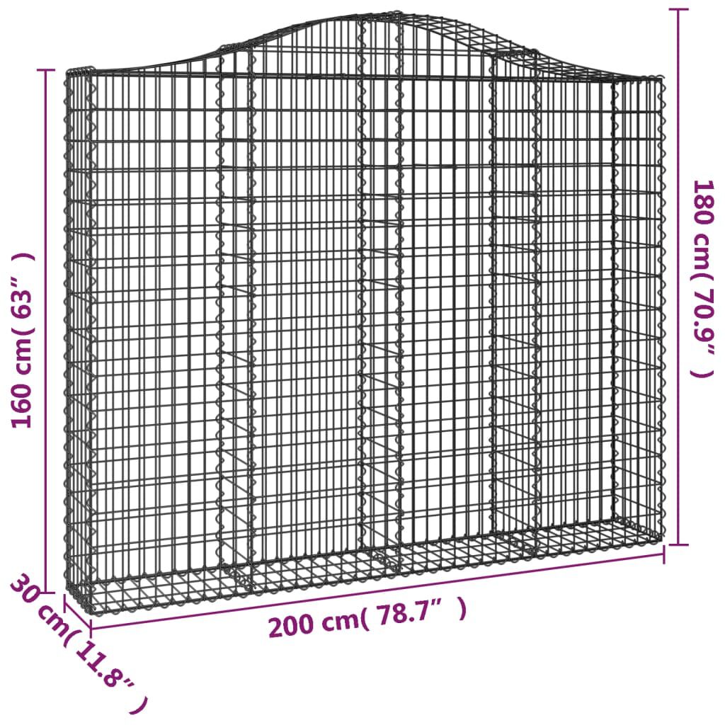 vidaXL Συρματοκιβώτια Τοξωτά 4 τεμ. 200x30x160/180 εκ. Γαλβαν. Ατσάλι