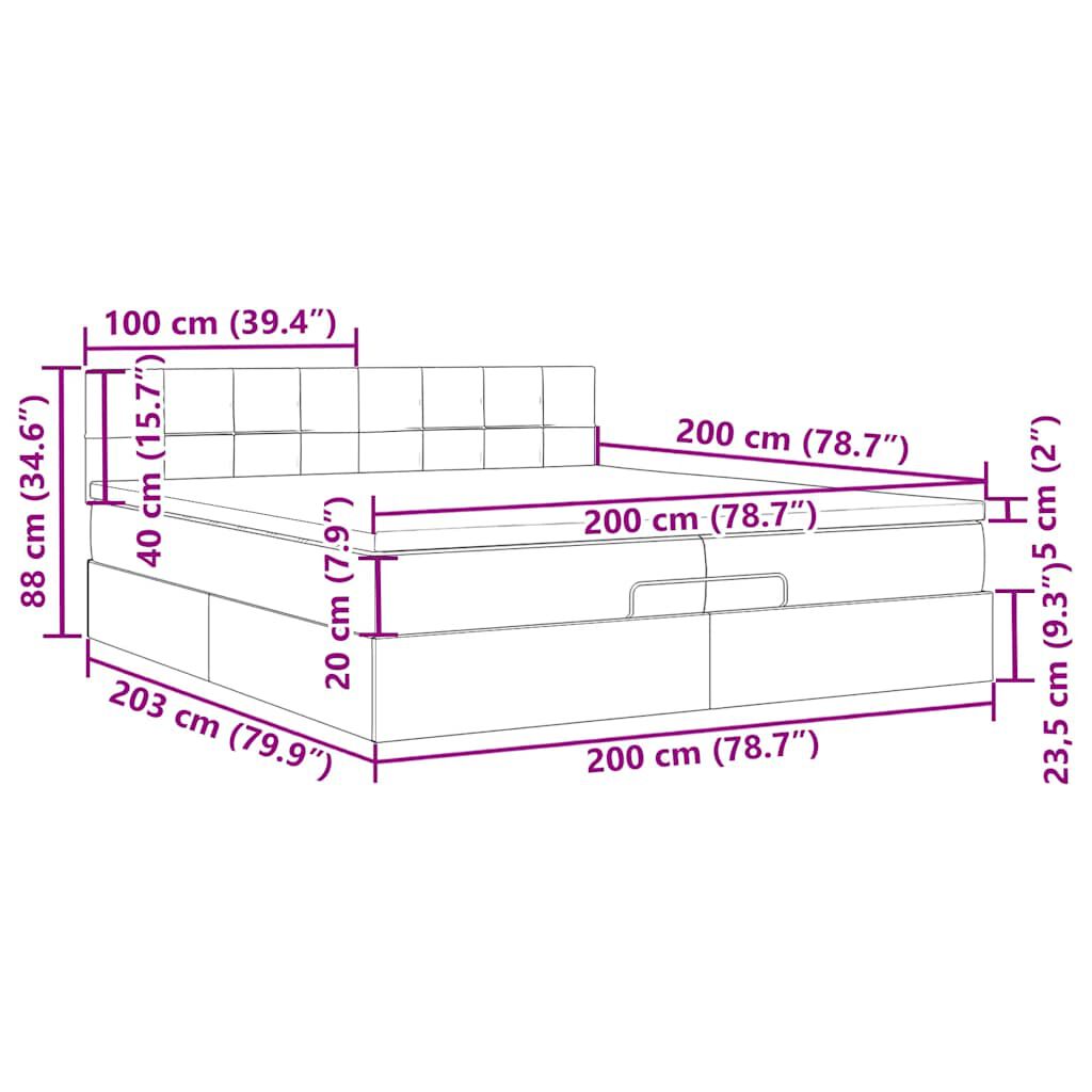 vidaXL Οθωμανικό κρεβάτι με στρώματα & LEDs Ανοιχτό γκρι Βελούδο