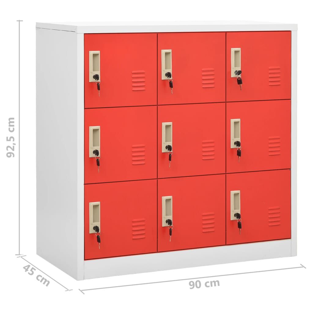 vidaXL Φοριαμοί 2 τεμ. Ανοιχτό Γκρι/Κόκκινο 90x45x92,5 εκ. Ατσάλινοι