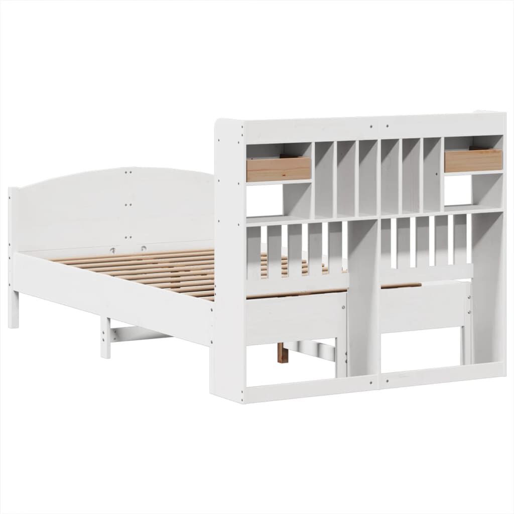 vidaXL Κρεβάτι Βιβλιοθήκη Χωρίς Στρώμα Λευκό 135x190 εκ Μασίφ Πεύκο