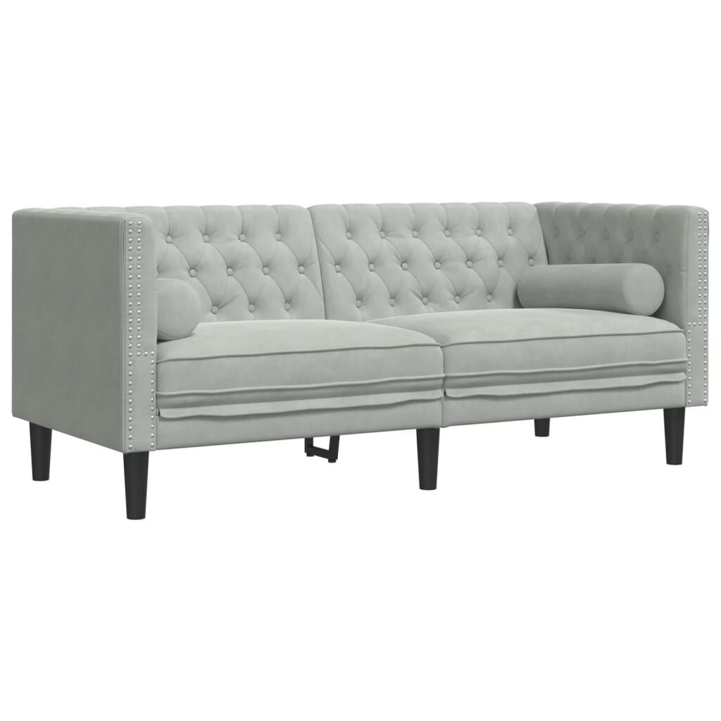 vidaXL Καναπές Chesterfield Σετ 3 Τεμ. με Στηρίγματα Αν. Γκρι Βελούδο