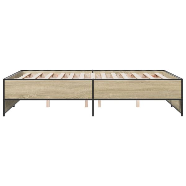 vidaXL Πλαίσιο Κρεβατιού Sonoma Δρυς 135x190 εκ. Επεξ. Ξύλο & Μέταλλο