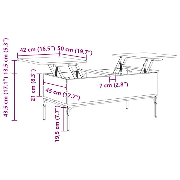 vidaXL Τραπεζάκι Σαλονιού Sonoma Δρυς 100x50x45εκ Επεξ. Ξύλο + Μέταλλο