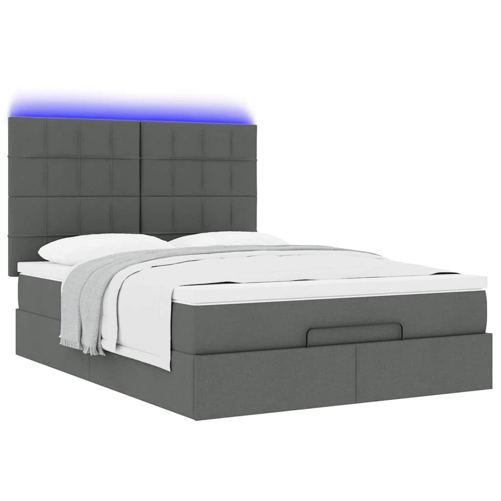 vidaXL Οθωμανικό κρεβάτι με στρώμα & LEDs Σκούρο γκρι 140x190cm Ύφασμα