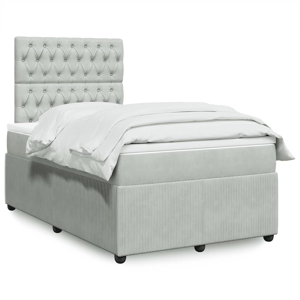 vidaXL Κρεβάτι Boxspring με Στρώμα Ανοιχτό Γκρι 120x190 εκ. Βελούδινο