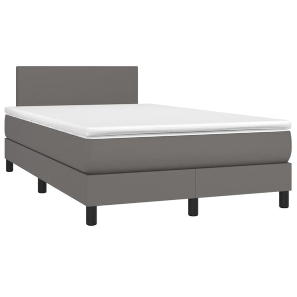 vidaXL Κρεβάτι Boxspring με Στρώμα & LED Γκρι 120x200 εκ. Συνθ. Δέρμα