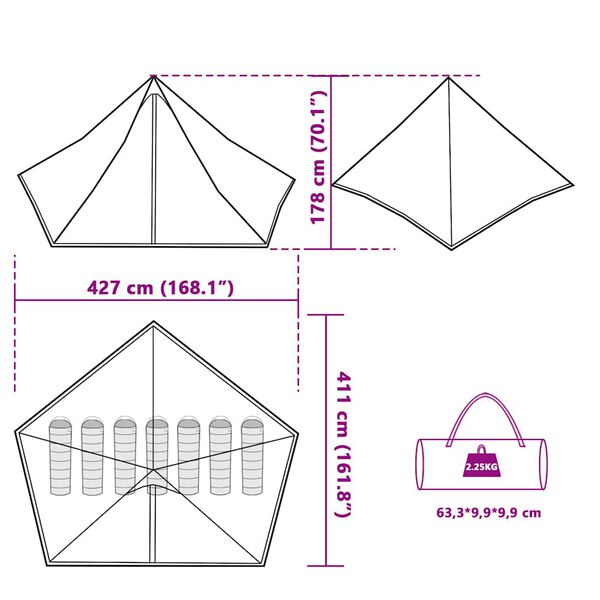 vidaXL Σκηνή Κάμπινγκ Tipi 7 Ατόμων Αδιάβροχη Γκρι/Πορτοκαλί