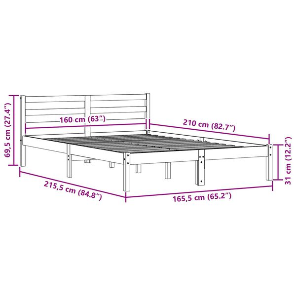 vidaXL Κρεβάτι με κεφαλάρι Λευκό 210 x 160 εκ Μασίφ ξύλο πεύκου