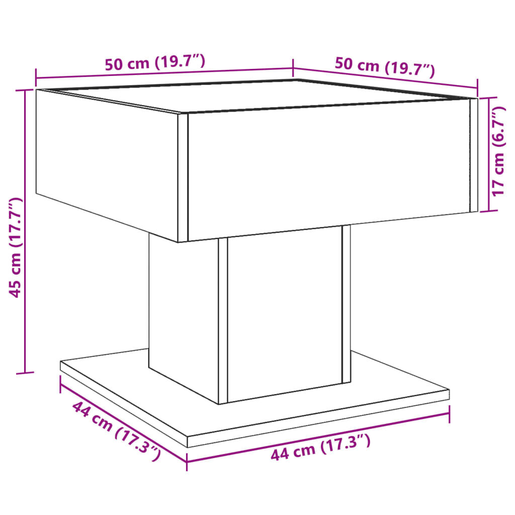 vidaXL Τραπεζάκι Σαλονιού με LED Λευκό 50x50x45 εκ. Επεξεργασμένο Ξύλο