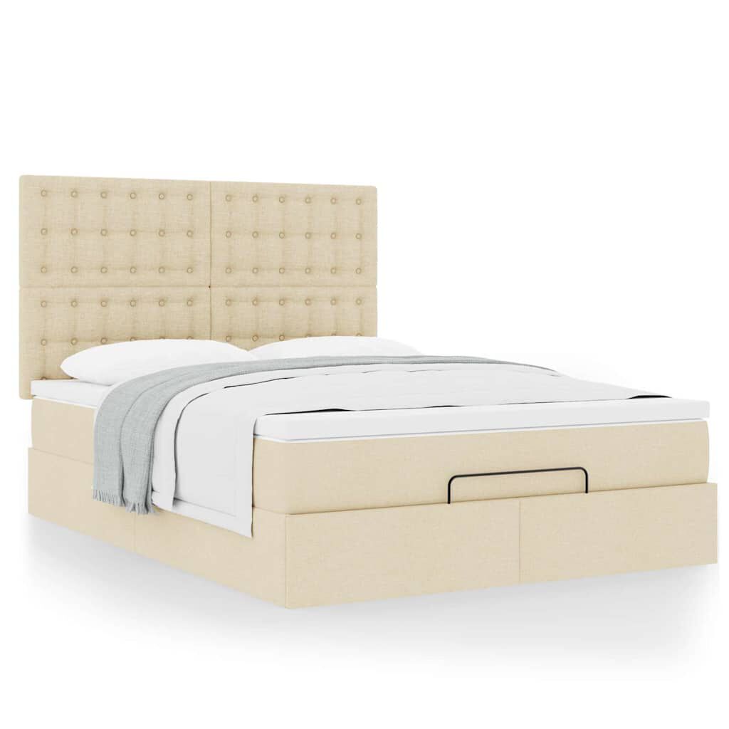 vidaXL Οθωμανικό κρεβάτι με στρώμα Cream 140x190cm ύφασμα