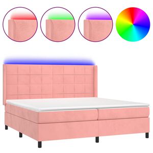 vidaXL Κρεβάτι Boxspring με Στρώμα & LED Ροζ 200x200 εκ. Βελούδινο