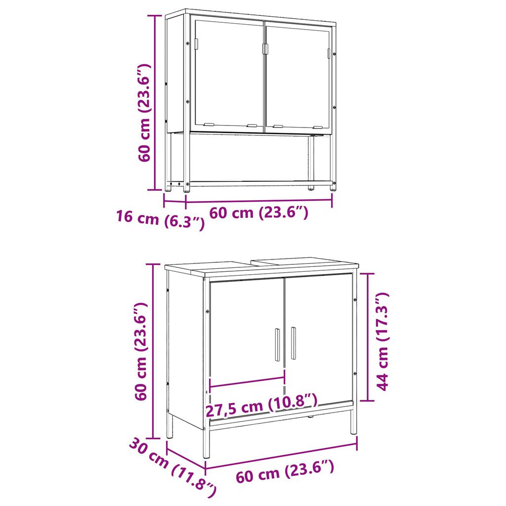 vidaXL Σετ Επίπλων Μπάνιου με αποθήκευση 2 pcs Καφέ 60 x 30 x 60 cm