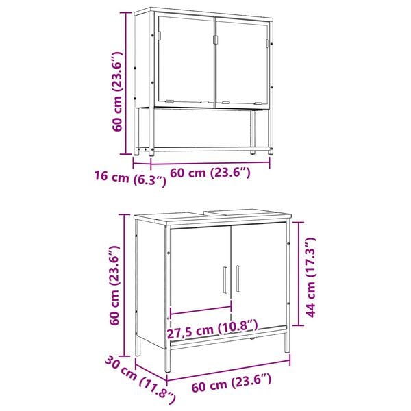 vidaXL Σετ Επίπλων Μπάνιου με αποθήκευση 2 pcs Καφέ 60 x 30 x 60 cm