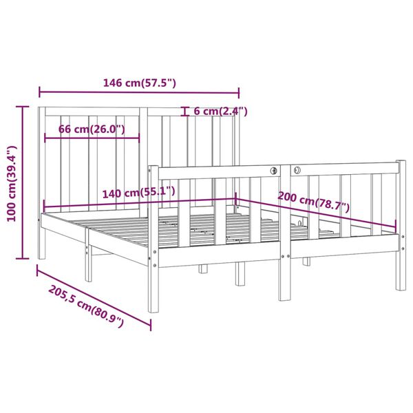 vidaXL Πλαίσιο Κρεβατιού 140 x 200 εκ. από Μασίφ Ξύλο