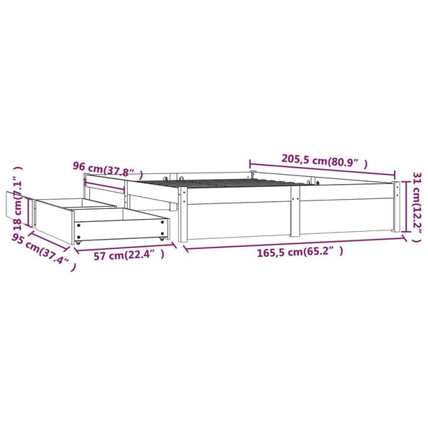 vidaXL Πλαίσιο Κρεβατιού με Συρτάρια 160 x 200 εκ.
