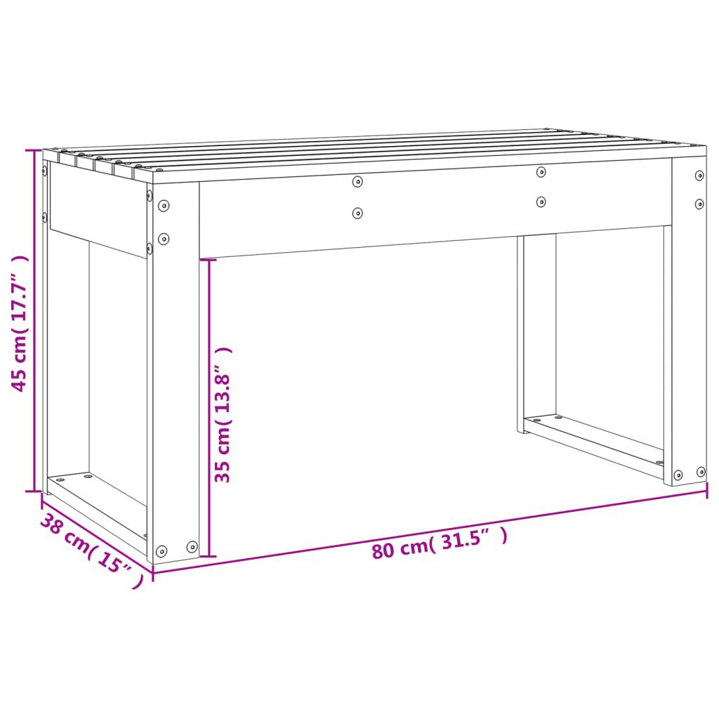 vidaXL Παγκάκι Κήπου Μαύρο 80 x 38 x 45 εκ. από Μασίφ Ξύλο Πεύκου