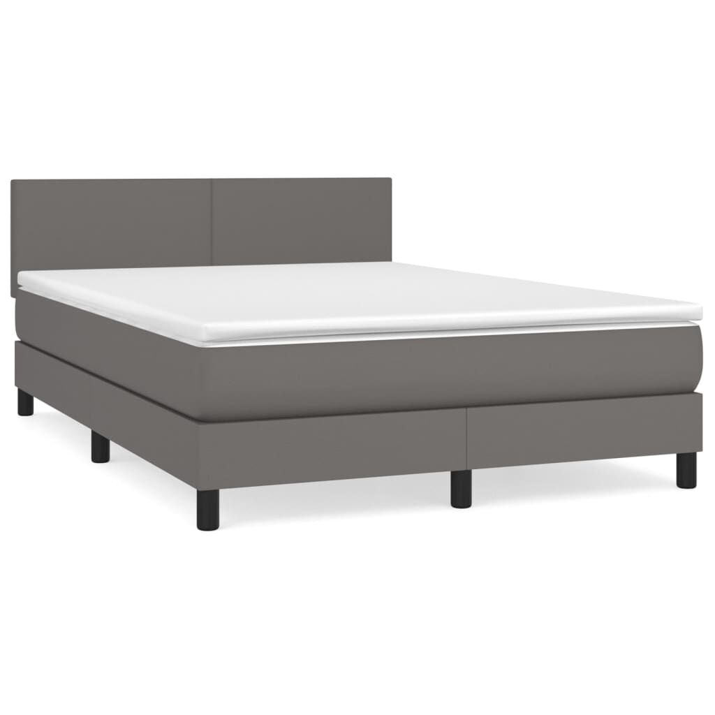 vidaXL Κρεβάτι Boxspring με Στρώμα Γκρι 140x200εκ. από Συνθετικό Δέρμα