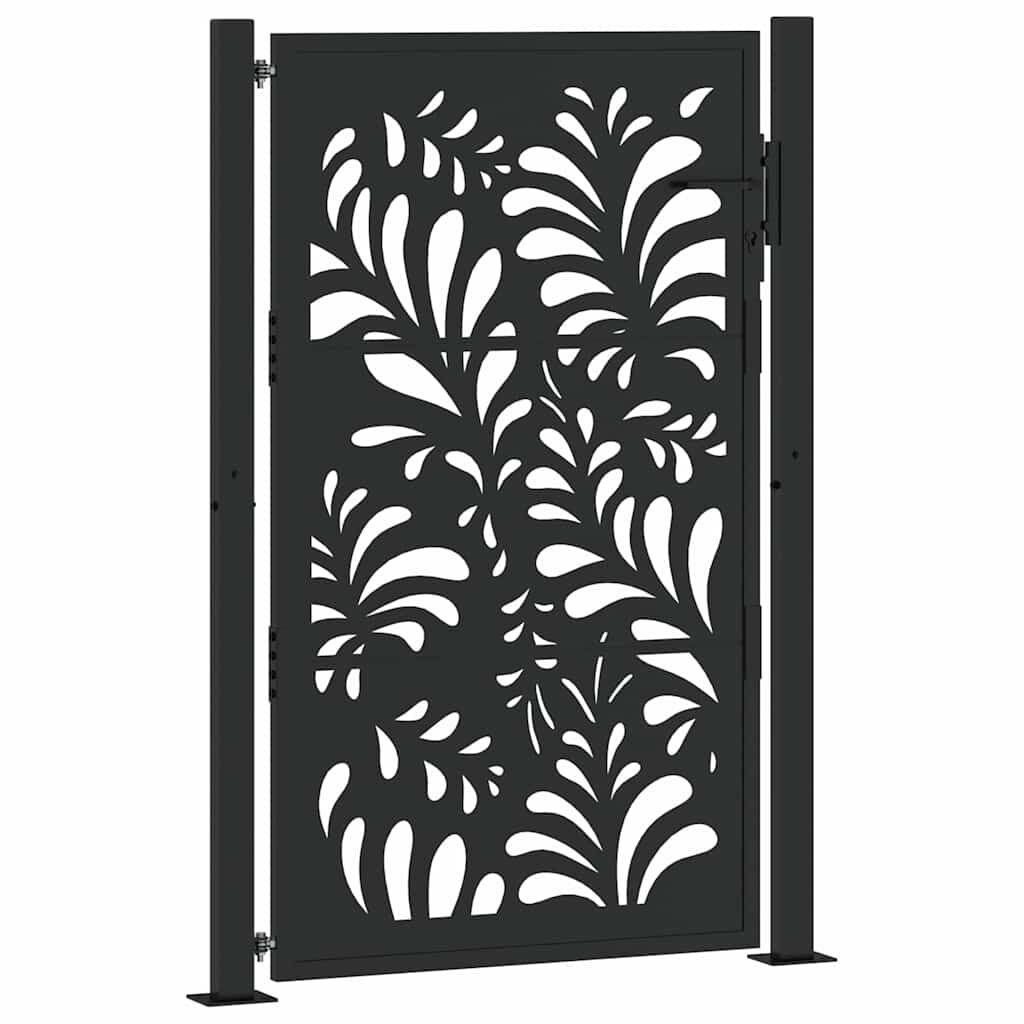 vidaXL Πύλη κήπου Μαύρη 105x155 cm Ατσάλινο σχέδιο κύματος