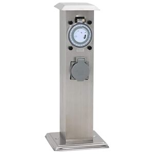 Στύλος Πρίζας Κήπου από Ανοξείδωτο Ατσάλι με Χρονοδιακόπτη