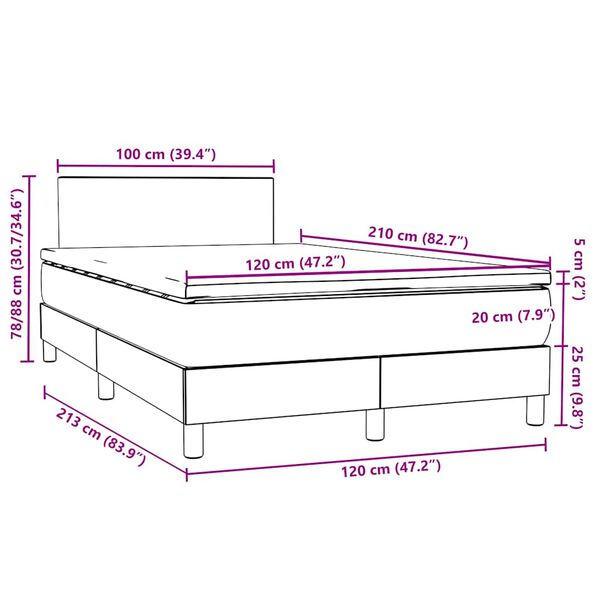 vidaXL Κρεβάτι Boxspring με Στρώμα Σκούρο Πράσινο 120x210εκ. Βελούδινο