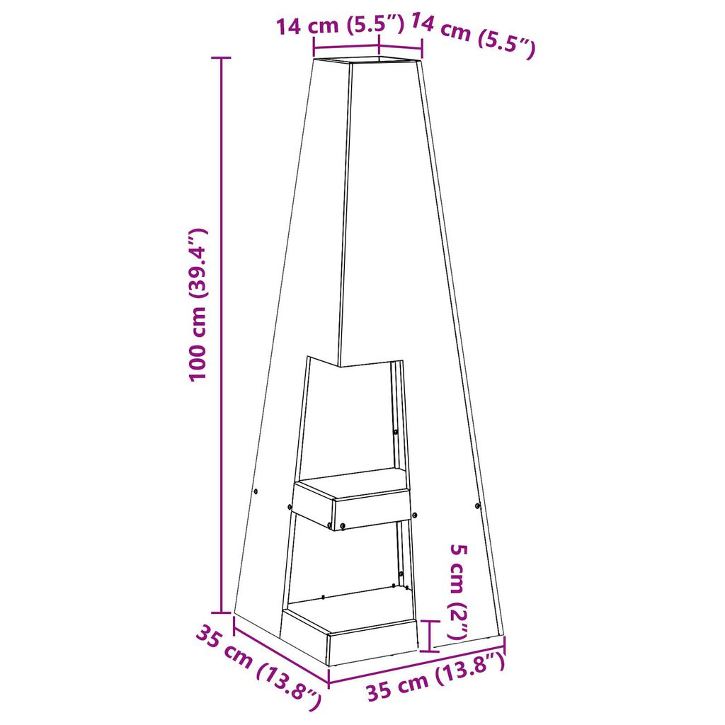 vidaXL Τζάκι με Αποθήκευση Ξύλων 35x35x100 εκ, Φθαρτό Ατσάλι.