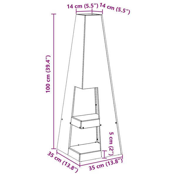 vidaXL Τζάκι με Αποθήκευση Ξύλων 35x35x100 εκ, Φθαρτό Ατσάλι.