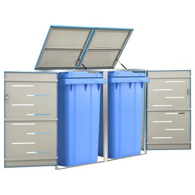 vidaXL Πλαίσιο Κάδων Απορρ. Διπλό με Ρόδες 138x77,5x115,5 εκ Αν. Ατσά.