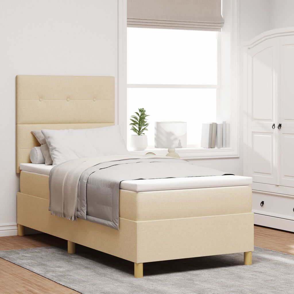vidaXL Κρεβάτι με Ελατήριο και Στρώμα Κρεμ 100x200 cm Υφασμα
