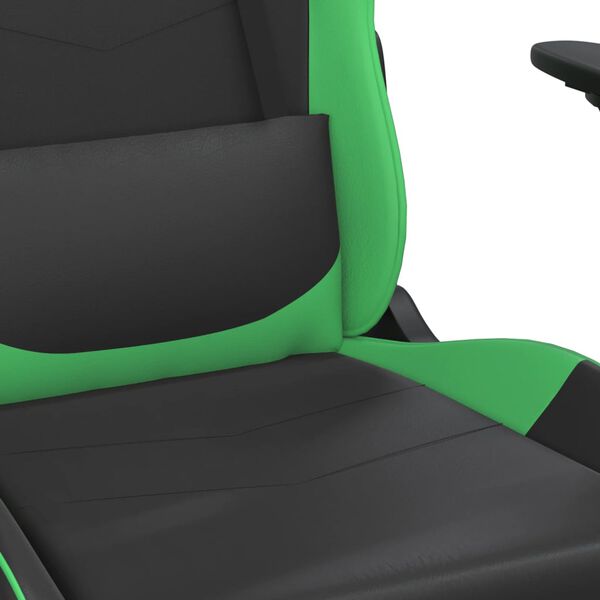 vidaXL Καρέκλα Gaming Μασάζ Υποπόδιο Μαύρο/Πράσινο από Συνθετικό Δέρμα