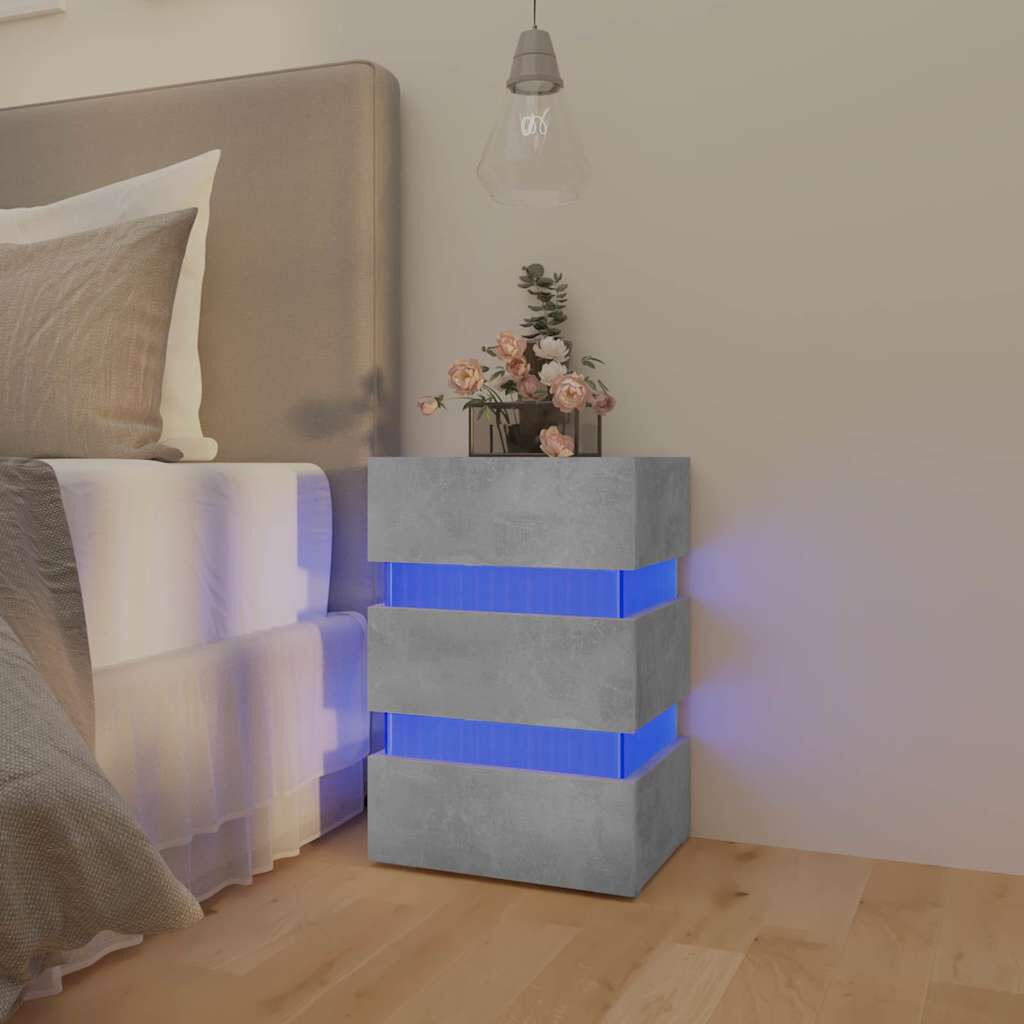 vidaXL Κομοδίνο με LED Γκρι Σκυροδέματος 45x35x67 εκ. Επεξεργασμ. Ξύλο