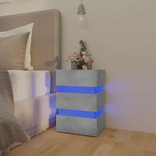vidaXL Κομοδίνο με LED Γκρι Σκυροδέματος 45x35x67 εκ. Επεξεργασμ. Ξύλο