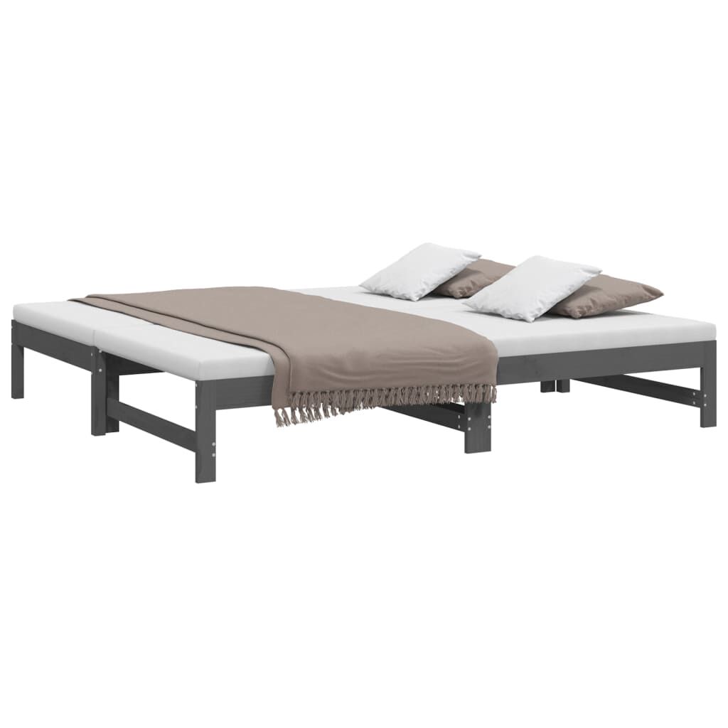 vidaXL Καναπές Κρεβάτι Συρόμενος Γκρι 2x(90x190) εκ. Μασίφ Ξύλο Πεύκου