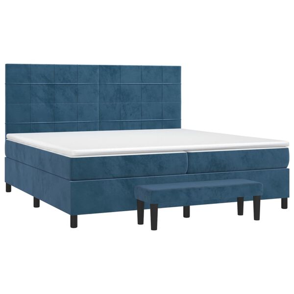 vidaXL Κρεβάτι Boxspring με Στρώμα Σκούρο Μπλε 200x200 εκ. Βελούδινο