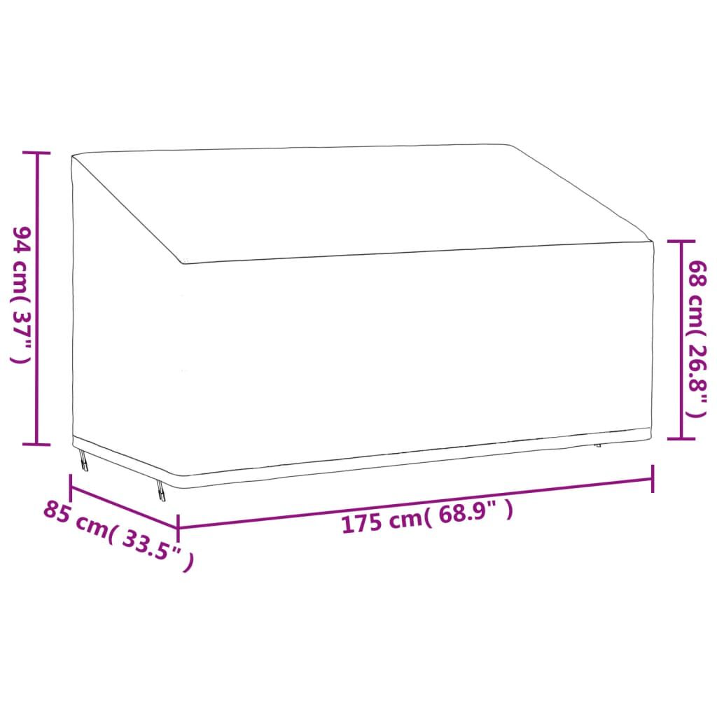 vidaXL Κάλυμμα Τριθέσιου Πάγκου Μαύρο 175x85x68/94εκΎφασμα Oxford 420D