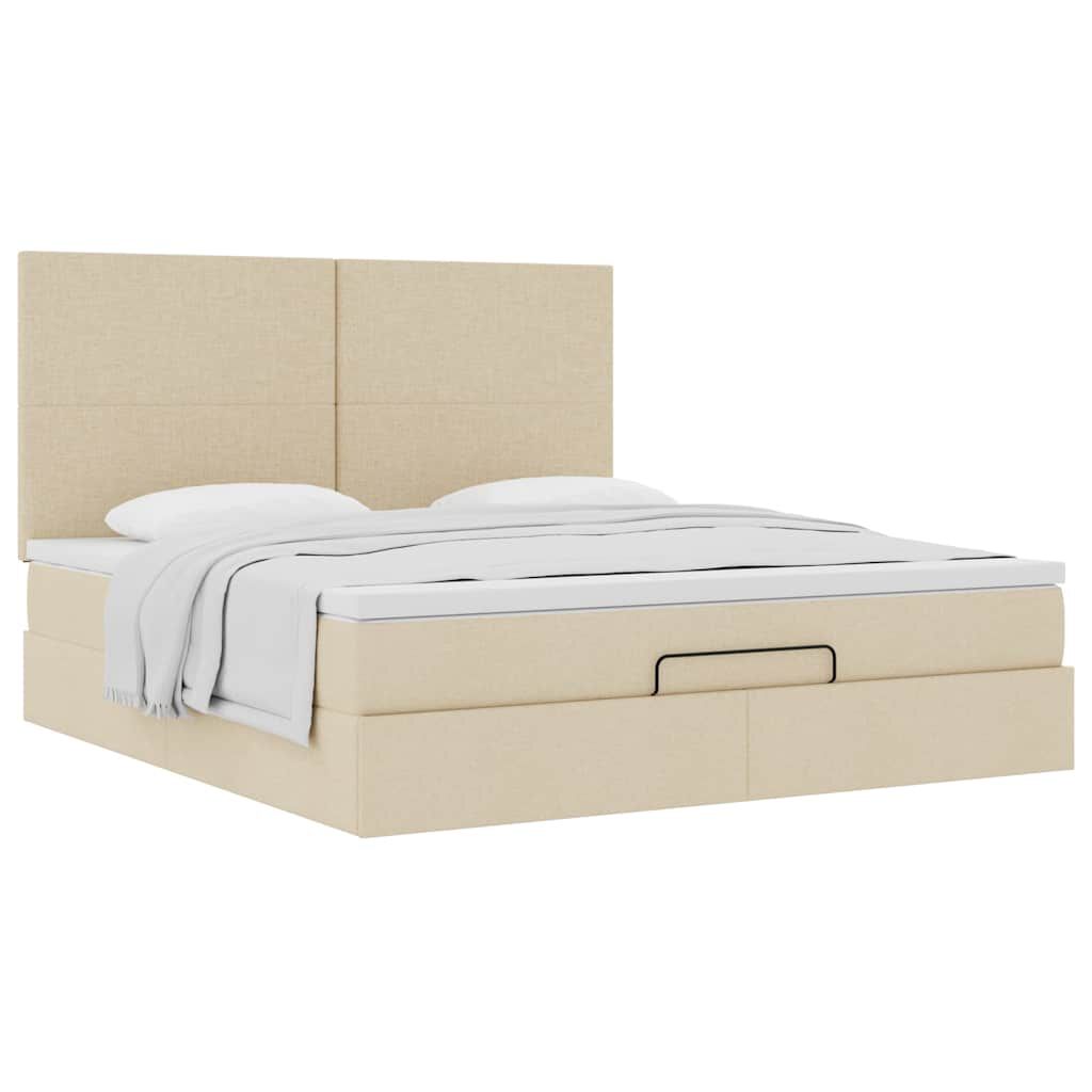 vidaXL Οθωμανικό κρεβάτι με στρώμα Cream 180x200cm ύφασμα