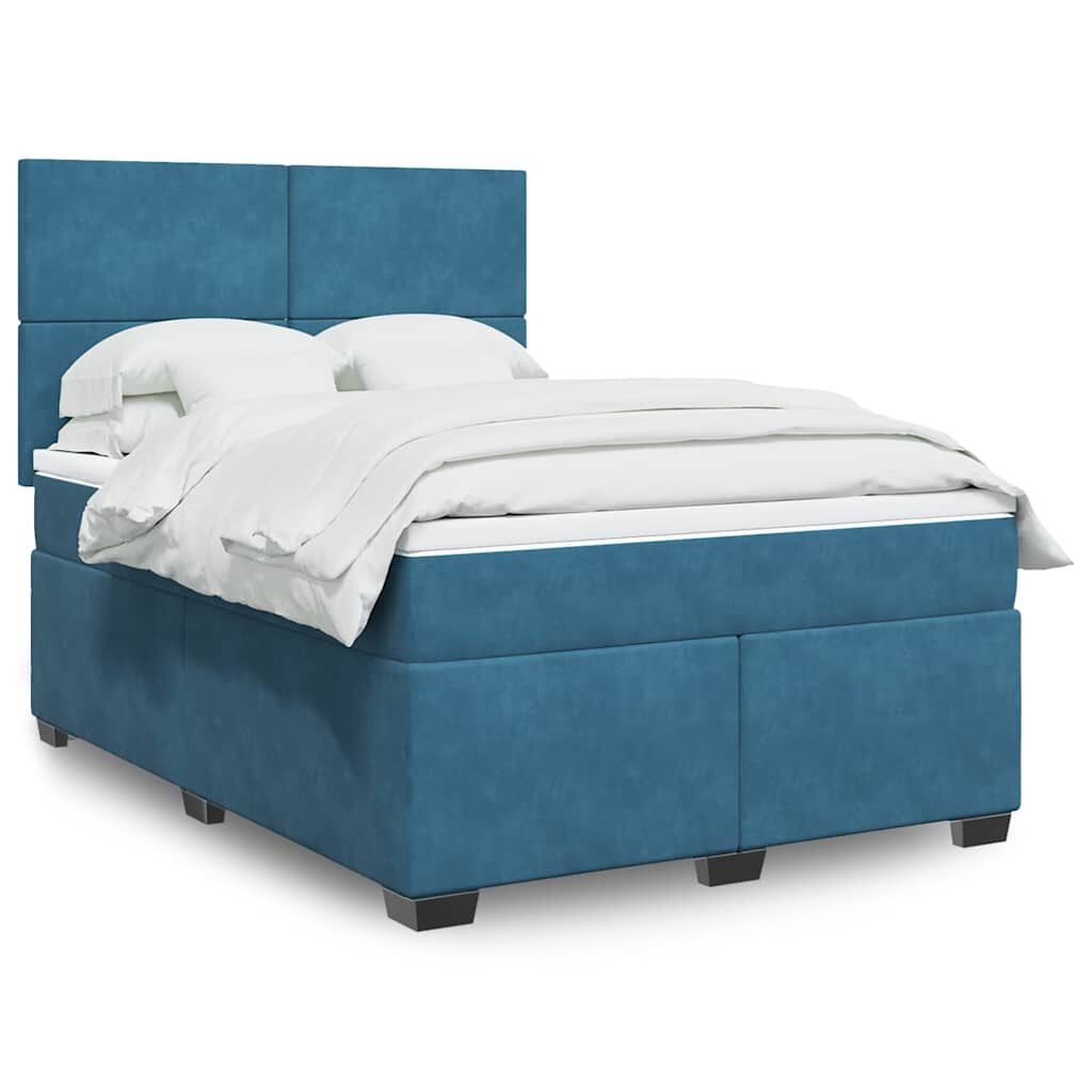 vidaXL Κρεβάτι Boxspring με Στρώμα Μπλε 140x190 εκ. Βελούδινο