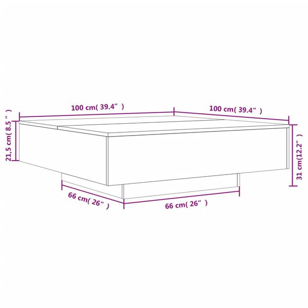 vidaXL Τραπεζάκι Σαλονιού με Φώτα LED Λευκό 100x100x31 εκ.