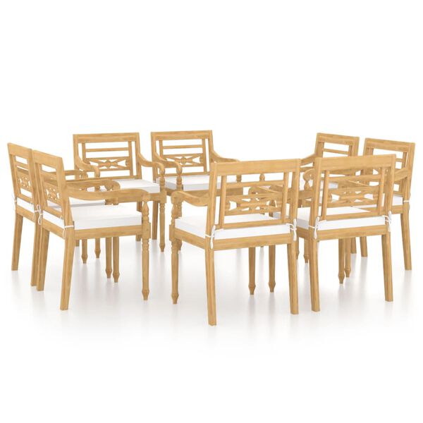 vidaXL Καρέκλες Batavia 8 τεμ. από Μασίφ Ξύλο Teak με Μαξιλάρια