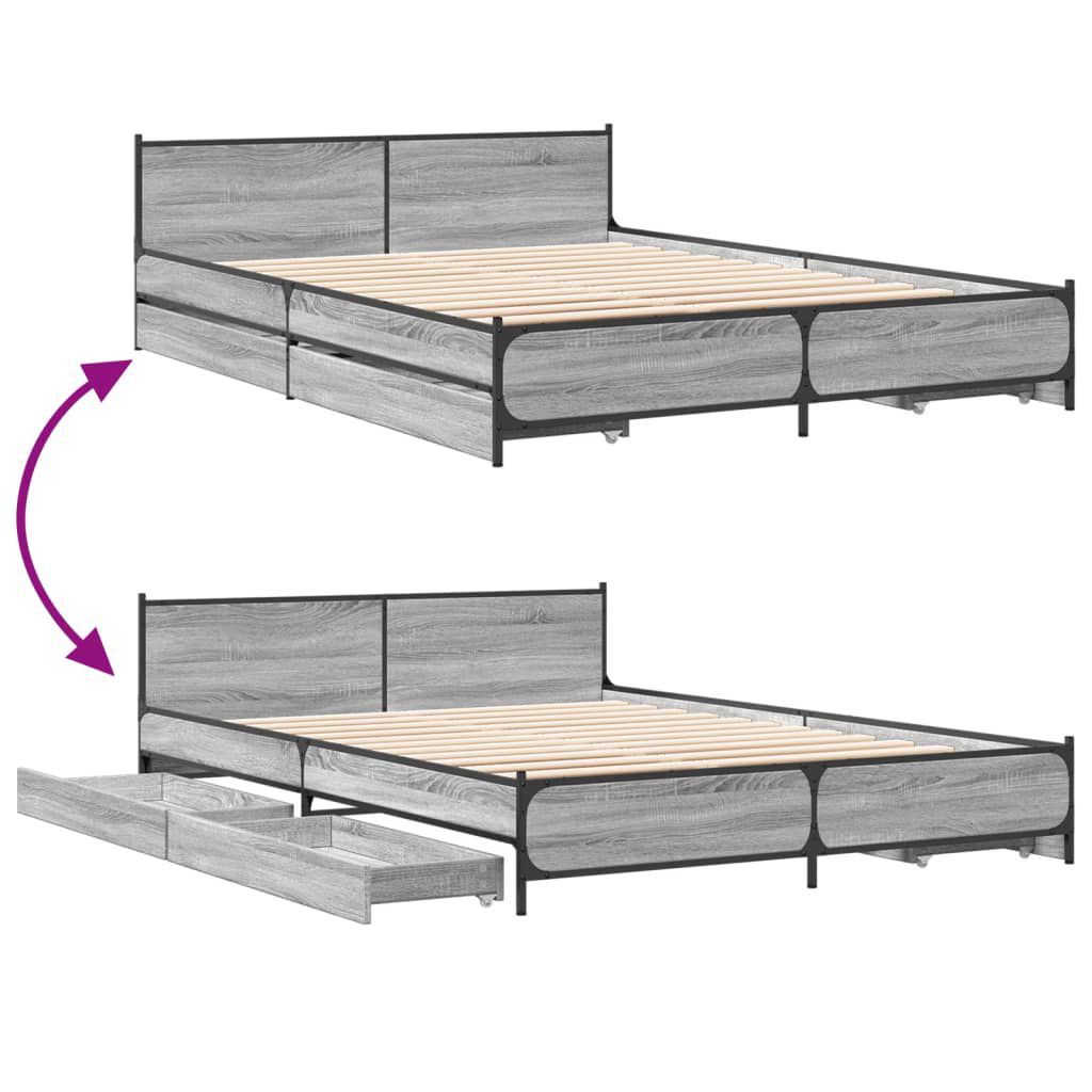 vidaXL Πλαίσιο Κρεβατιού με Συρτάρια Γκρι Sonoma 150x200εκ. Επεξ. Ξύλο