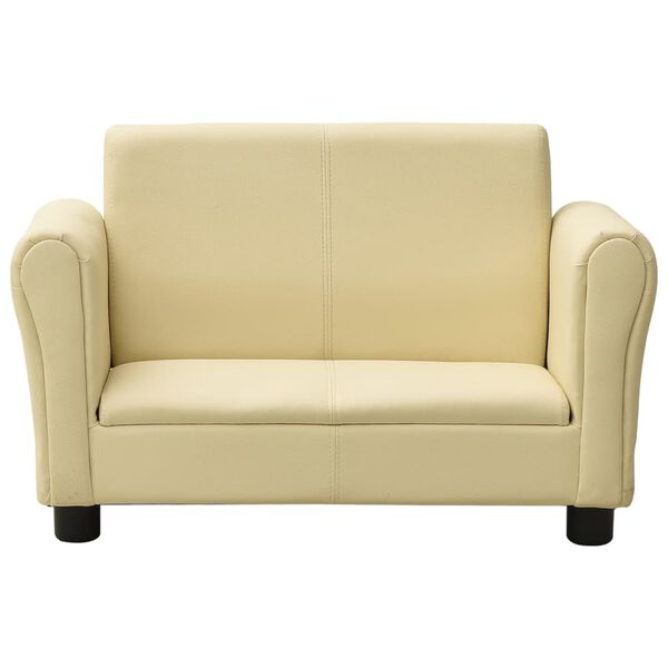 vidaXL Καναπεδάκι Παιδικό Λευκό Κρεμ από Συνθετικό Δέρμα με Σκαμπό