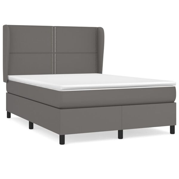 vidaXL Κρεβάτι Boxspring με Στρώμα Γκρι 140x200εκ. από Συνθετικό Δέρμα