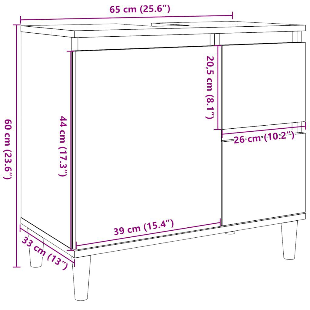 vidaXL Ντουλάπι Μπάνιου Γκρι Σκυροδέματος 65x33x60 εκ. Επεξ. Ξύλο