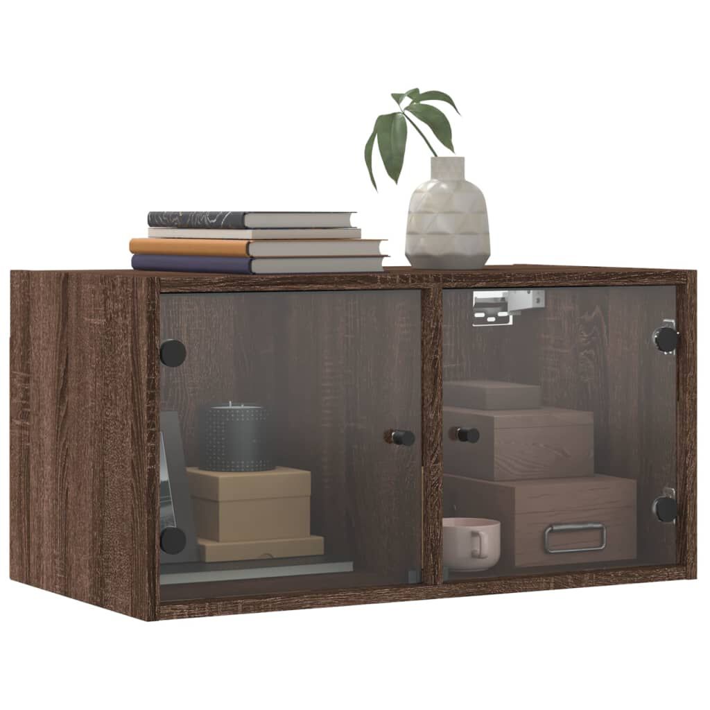 vidaXL Κομοδίνα 2 τεμ. Καφέ Δρυς 68,5x37x35 εκ. με Γυάλινες Πόρτες